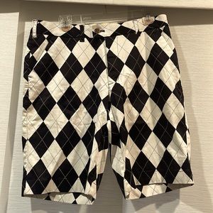 Men’s Loudmouth shorts. Barely worn. 10” inseam. Black/white Argyle.